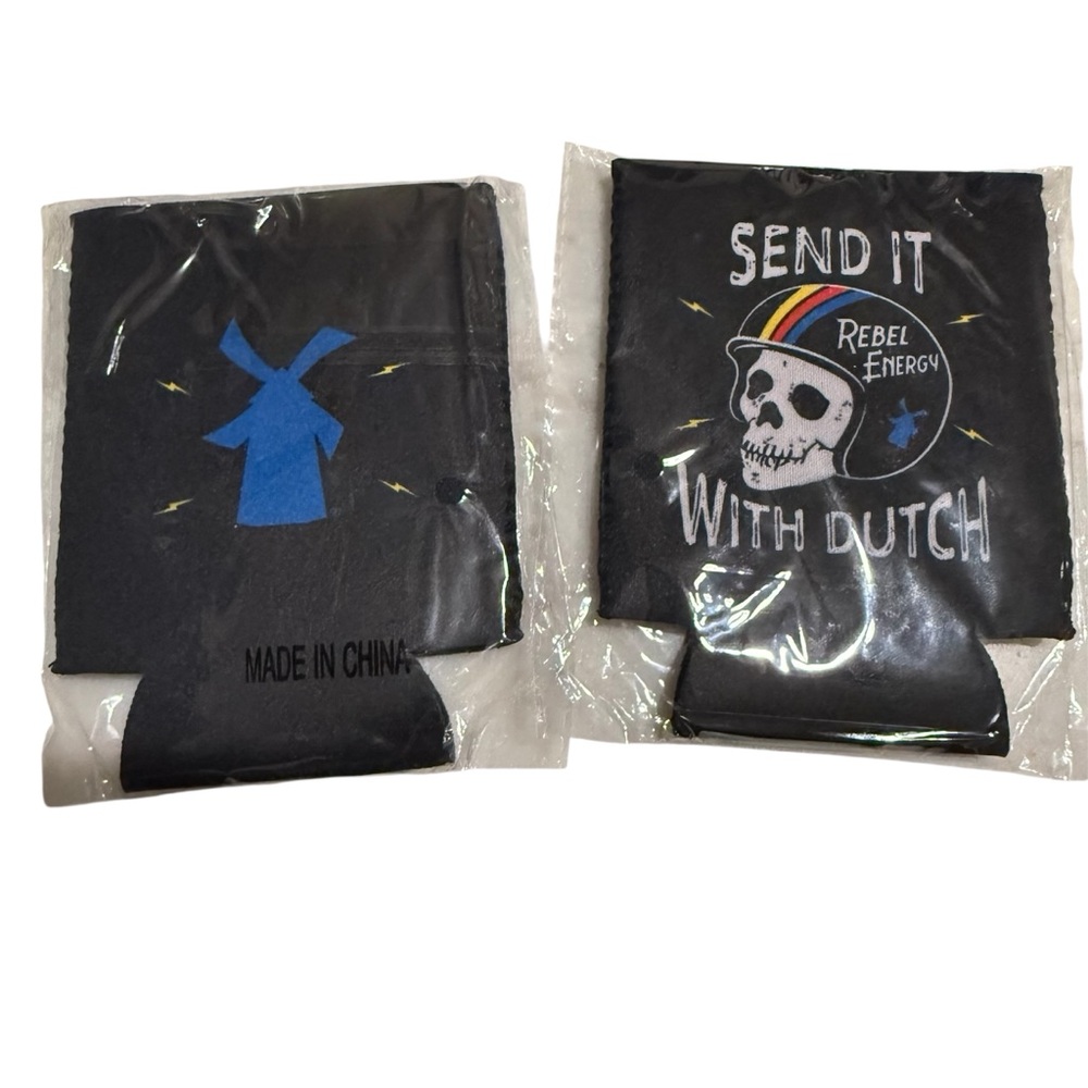 Dutch Bros Coffee Rebel Energy Skull Koozie 2 new in plastic never opened